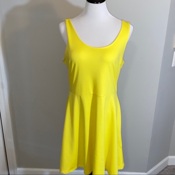 yellow fit and flare dress with sleeves